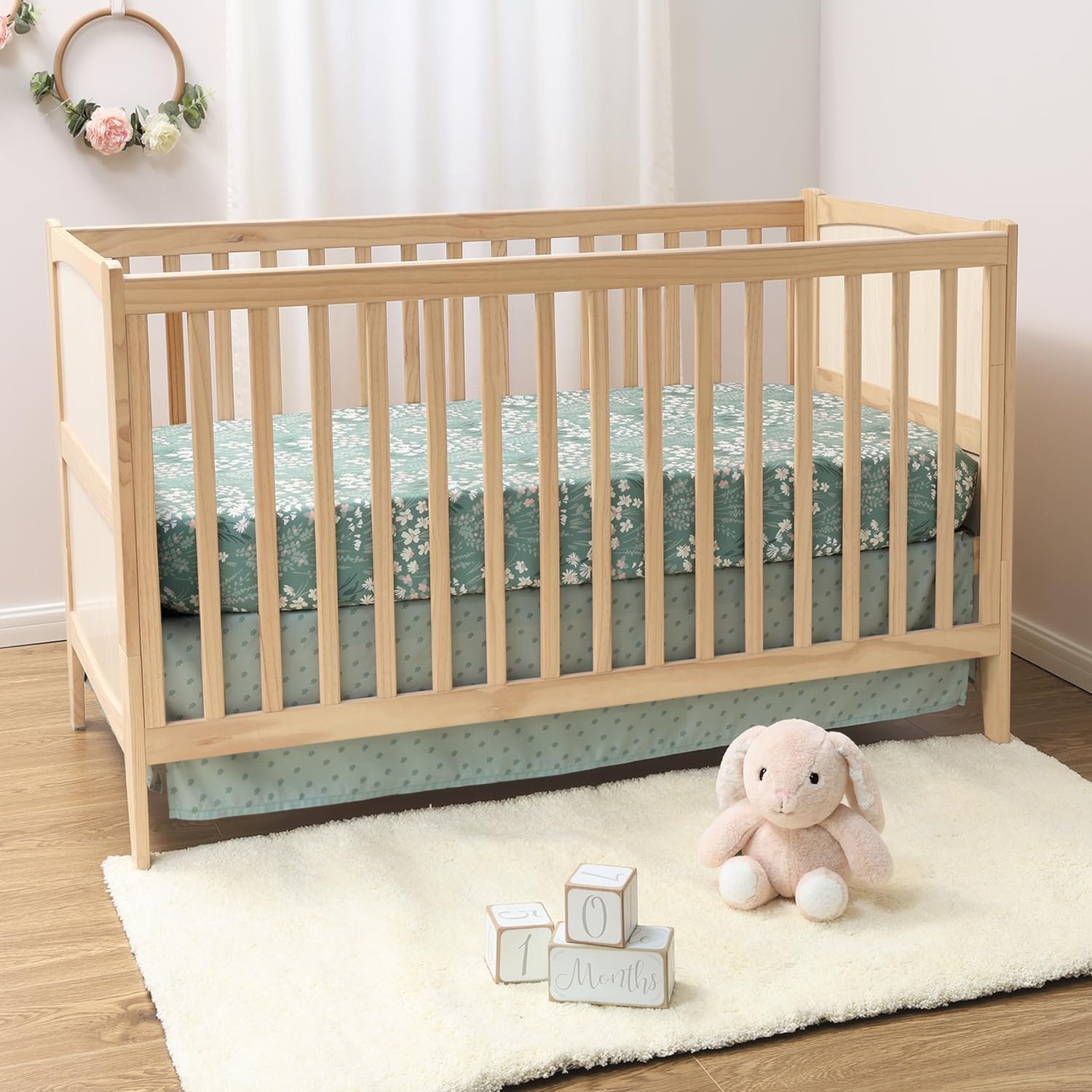 image:imageThe Peanutshell Sage Meadow 3Piece Baby Girl Crib Bedding Set Botanical Nursery Quilt Comforter Sheet amp Skirt Floral Baby Crib Bedding Set Girl for Newborn amp Toddler
