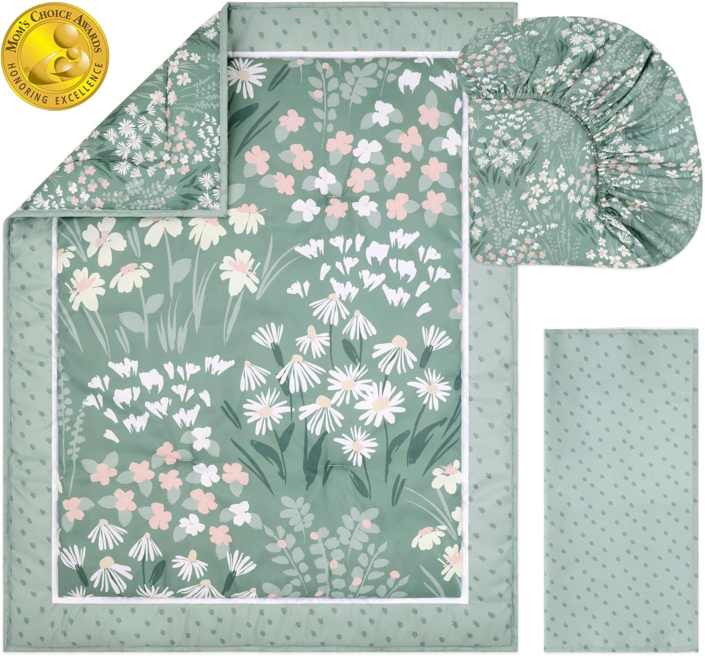 image:imageThe Peanutshell Sage Meadow 3Piece Baby Girl Crib Bedding Set Botanical Nursery Quilt Comforter Sheet amp Skirt Floral Baby Crib Bedding Set Girl for Newborn amp Toddler