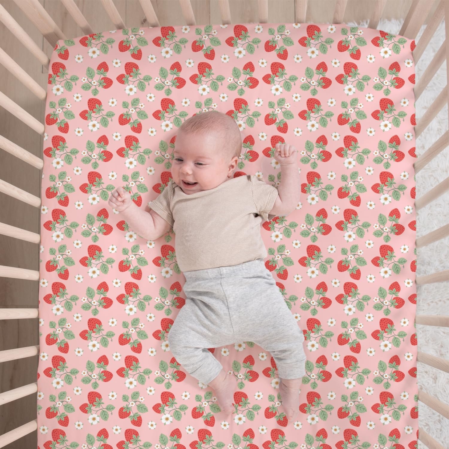 image:imageThe Peanutshell Strawberry Sweet 3Piece Baby Girl Crib Bedding Set Pink Nursery Bedding Crib Comforter amp Decor for Newborns and Toddlers