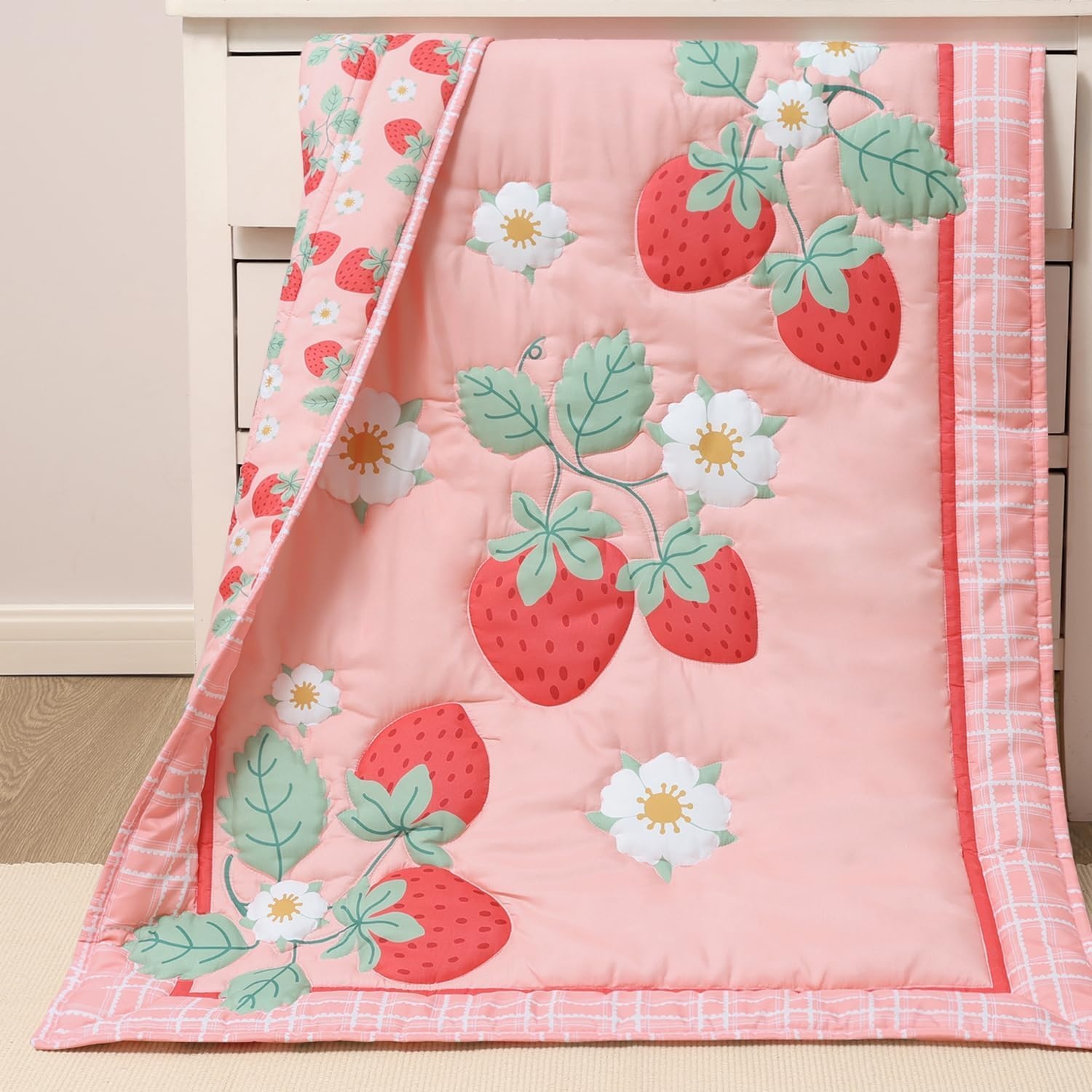 image:imageThe Peanutshell Strawberry Sweet 3Piece Baby Girl Crib Bedding Set Pink Nursery Bedding Crib Comforter amp Decor for Newborns and Toddlers