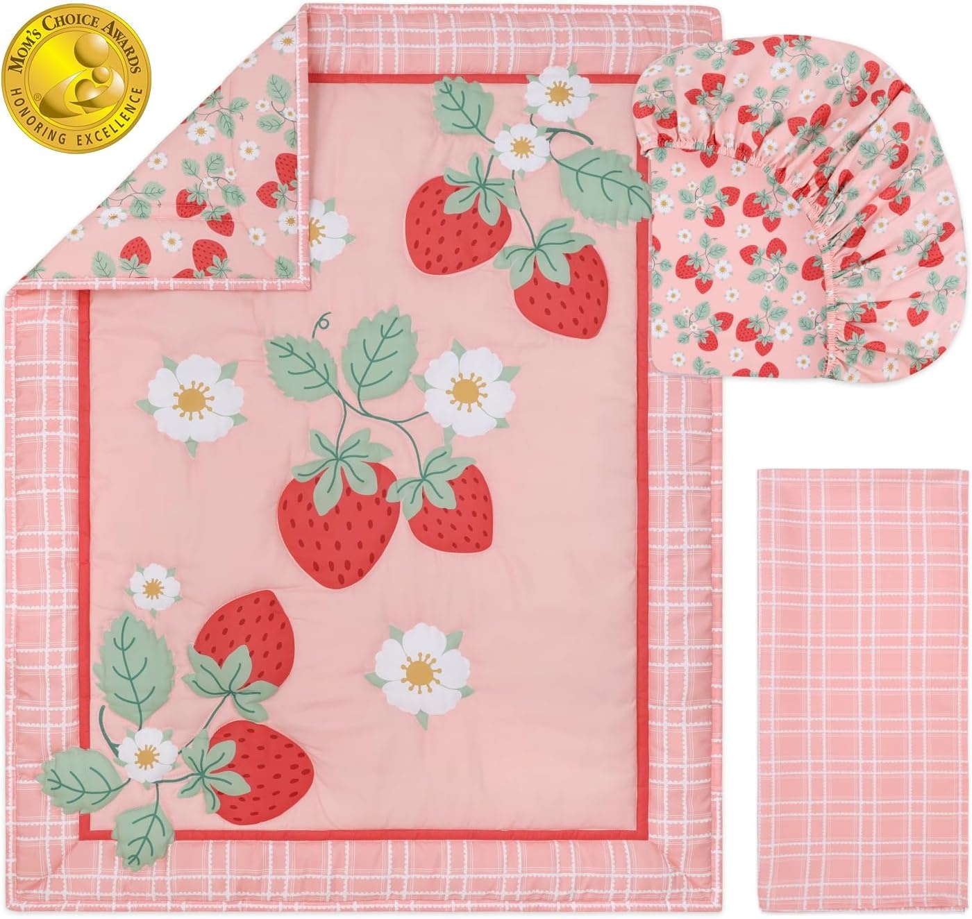 image:imageThe Peanutshell Strawberry Sweet 3Piece Baby Girl Crib Bedding Set Pink Nursery Bedding Crib Comforter amp Decor for Newborns and Toddlers