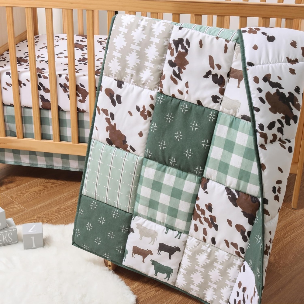 image:imageThe Peanutshell 3 Piece Baby Crib Bedding Set for Boys amp Girls  Newborn Infant amp Toddler Nursery Bed Set Decor with Fitted Crib Sheet Dust Ruffle Crib Comforter  Boho Farm