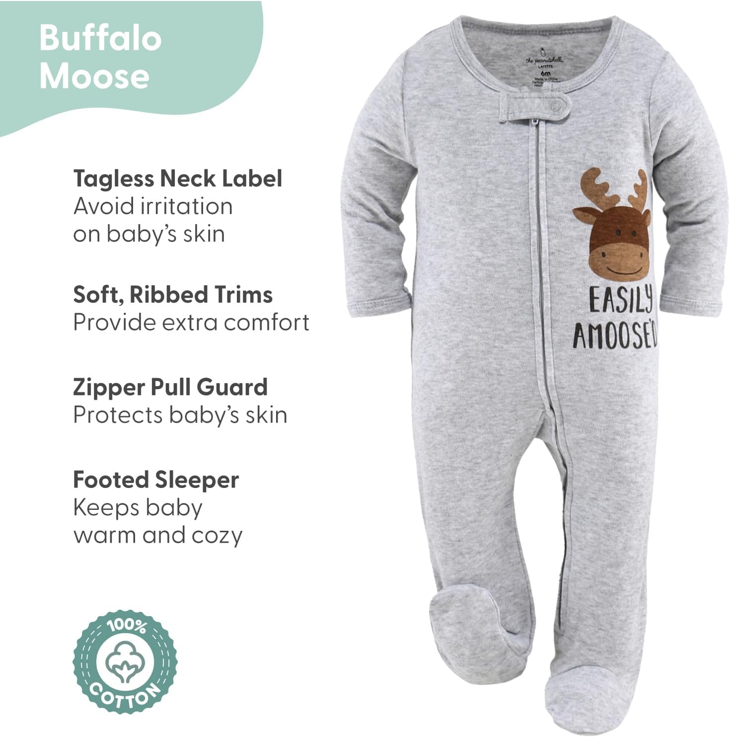 image:imageThe Peanutshell Unisex Baby Sleepers Set Newborns amp Infants 09 Months Newborn Baby Boy amp Girl Sleepers Buffalo Moose