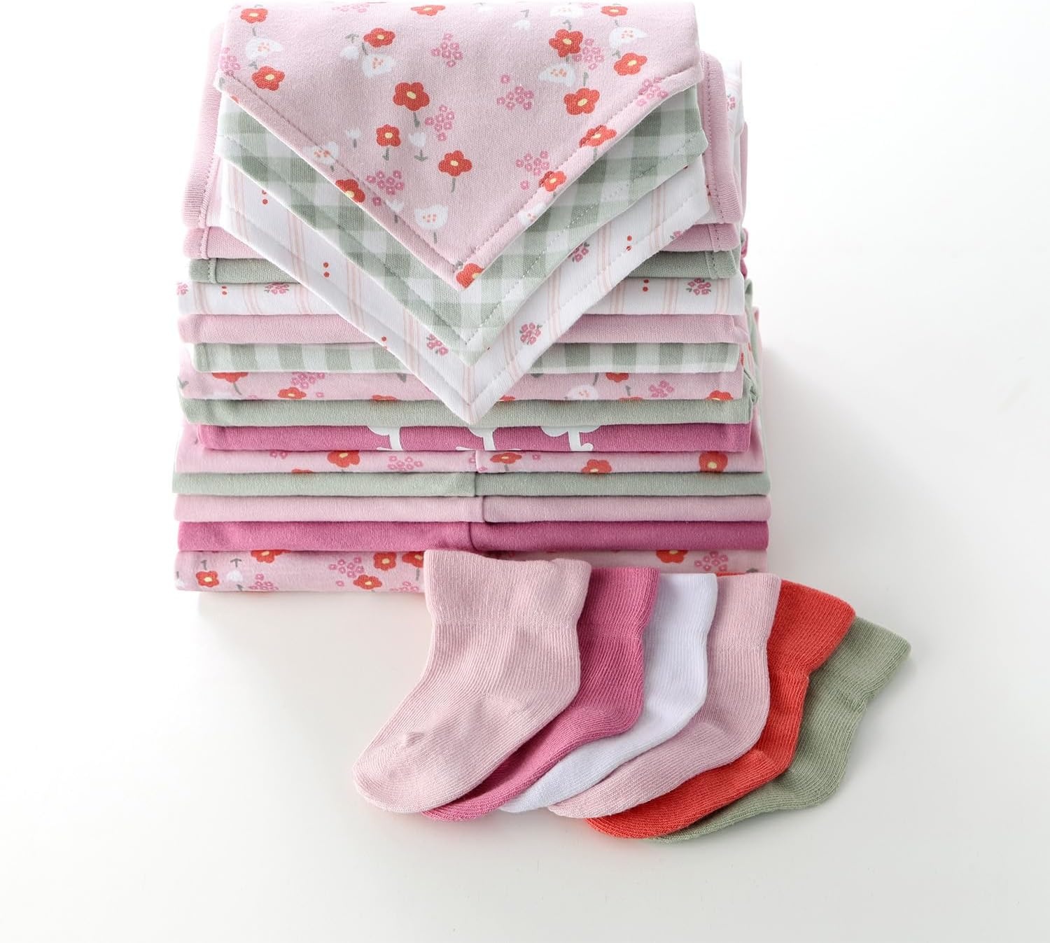 image:imageThe Peanutshell 23Piece Baby Girl Clothes Set 100 Cotton Newborn Essentials Must Haves Floral Pink amp Green