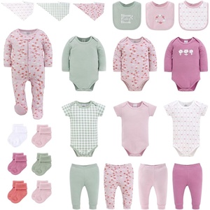 The Peanutshell 23-Piece Baby Girl Clothes Set, 100% Cotton, Newborn Essentials Must Haves, Floral Pink & Green