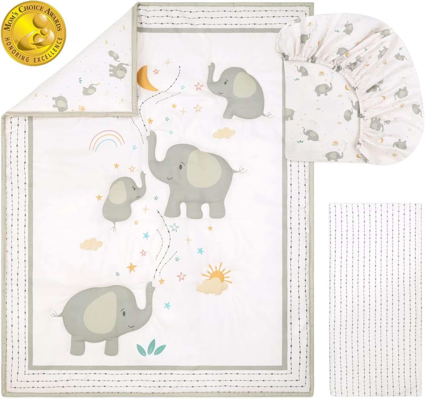 image:imageThe Peanutshell 3 Piece Elephant Whimsy Baby Crib Bedding Set Boy or Girl Nursery Decor Boy Crib Comforter Set Classic Neutral Ivory amp Cream Tones Quilt and Accessories Gender Neutral