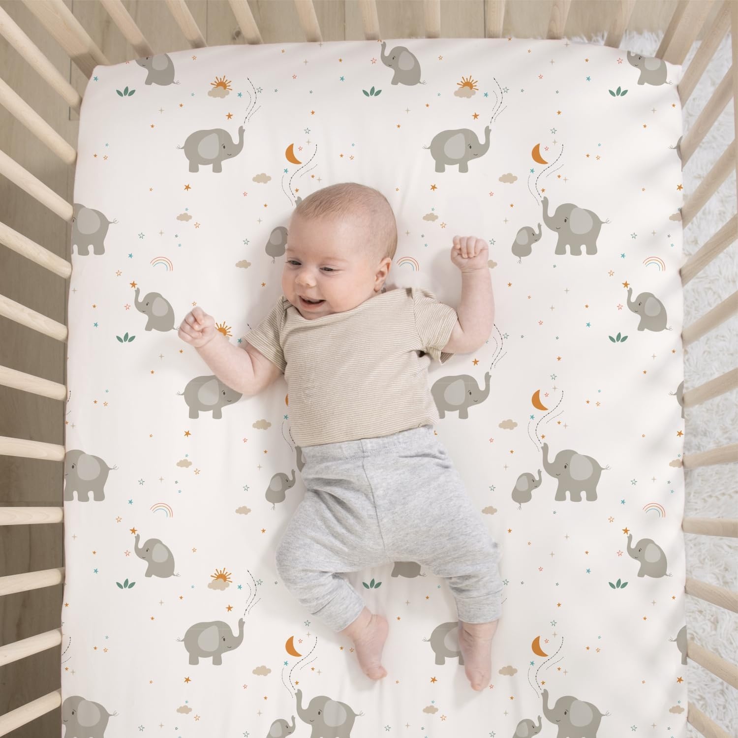 image:imageThe Peanutshell 3 Piece Elephant Whimsy Baby Crib Bedding Set Boy or Girl Nursery Decor Boy Crib Comforter Set Classic Neutral Ivory amp Cream Tones Quilt and Accessories Gender Neutral