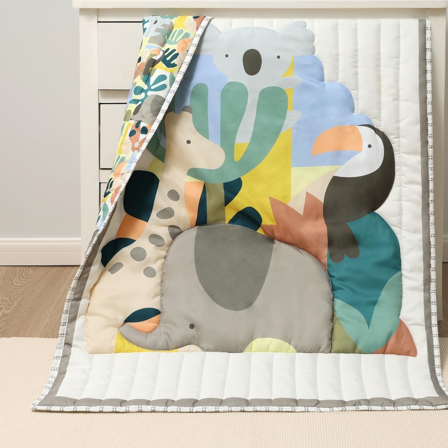 image:imageThe Peanutshell 3 Piece Safari Puzzle Baby Crib Bedding Set Boy Baby Boy Nursery Decor Crib Comforter Set Accessories Boy Modern Neutral Jungle