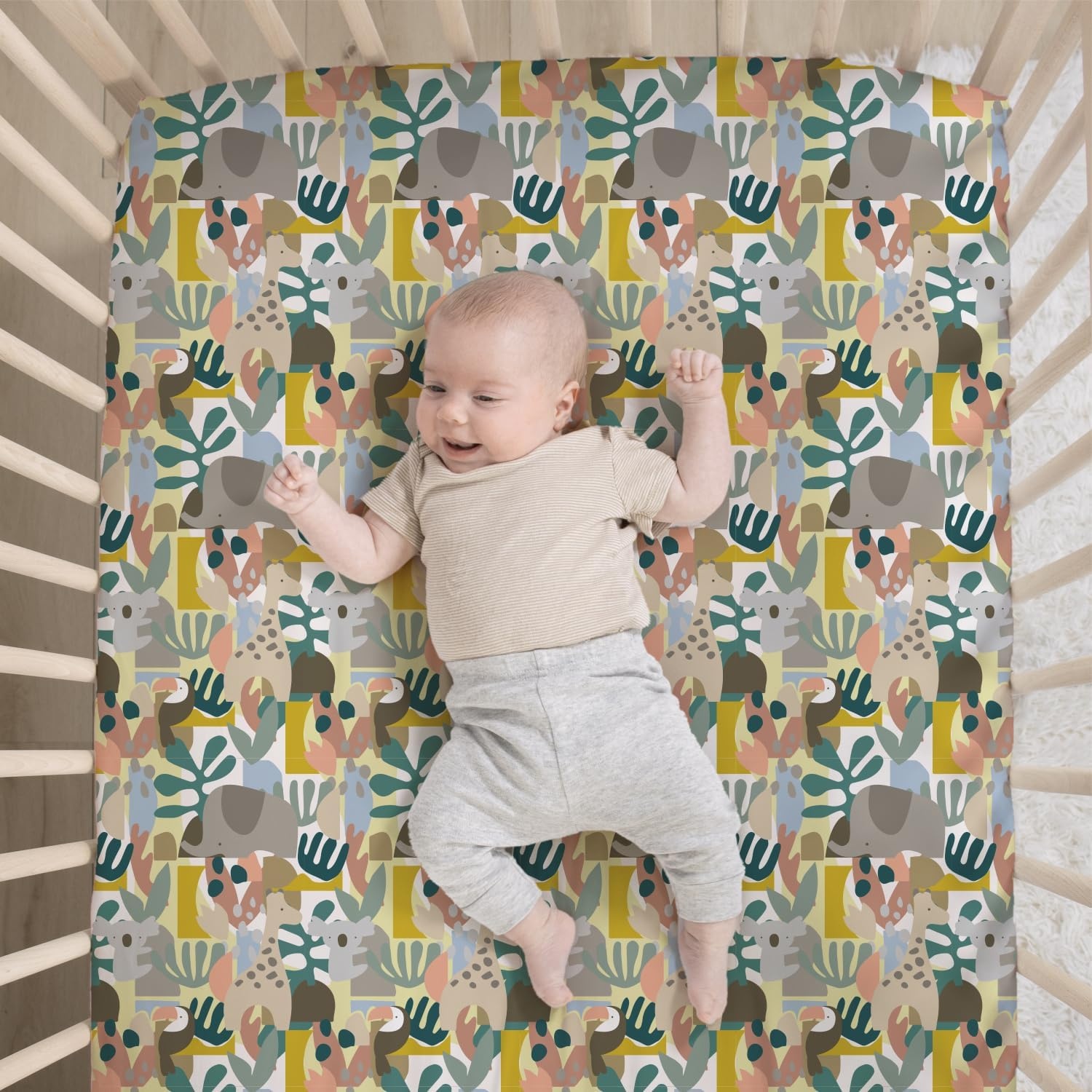 image:imageThe Peanutshell 3 Piece Safari Puzzle Baby Crib Bedding Set Boy Baby Boy Nursery Decor Crib Comforter Set Accessories Boy Modern Neutral Jungle