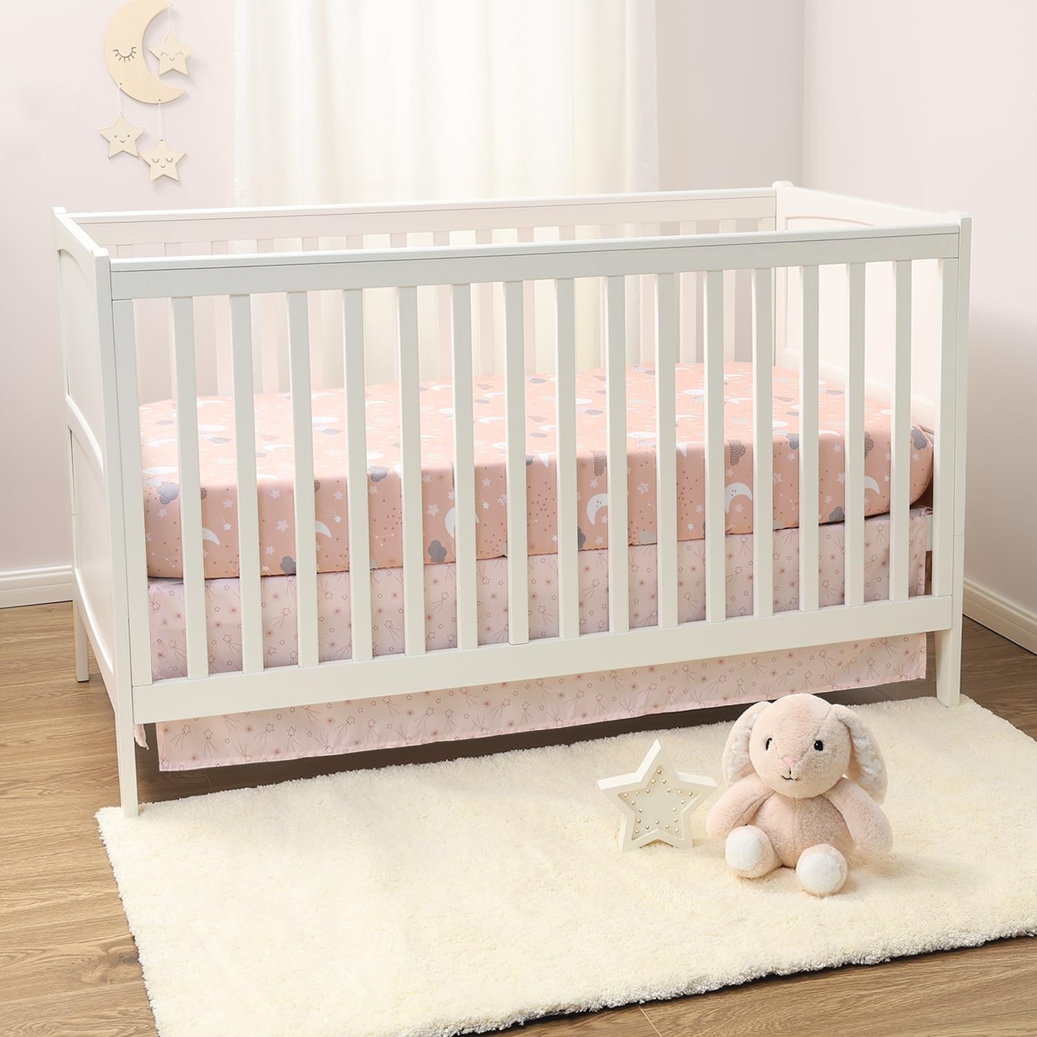 image:imageThe Peanutshell New Moon 3Piece Baby Girl Crib Bedding Set Pink Nursery Quilt Comforter Sheet amp Skirt Baby Crib Bedding Set Girl for Newborn amp Toddler