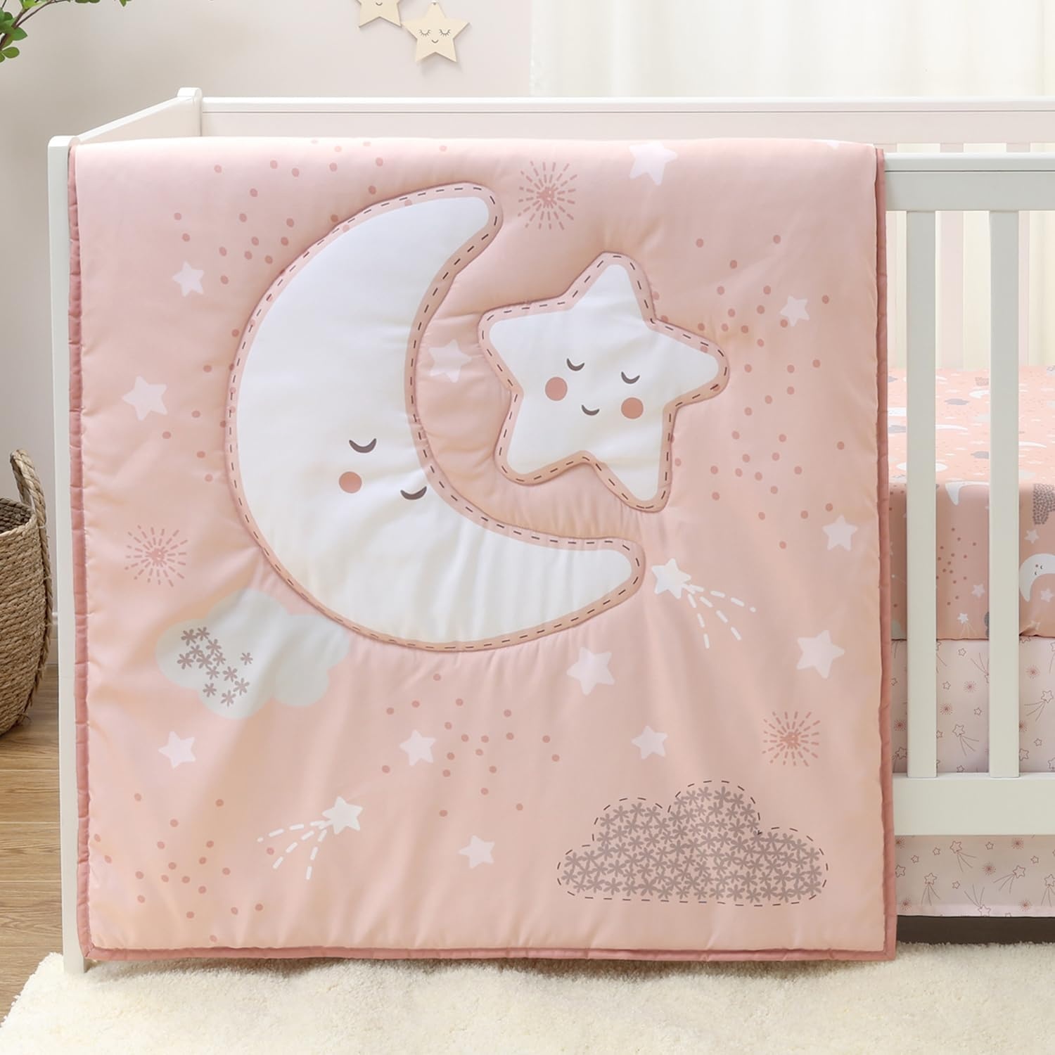 image:imageThe Peanutshell New Moon 3Piece Baby Girl Crib Bedding Set Pink Nursery Quilt Comforter Sheet amp Skirt Baby Crib Bedding Set Girl for Newborn amp Toddler