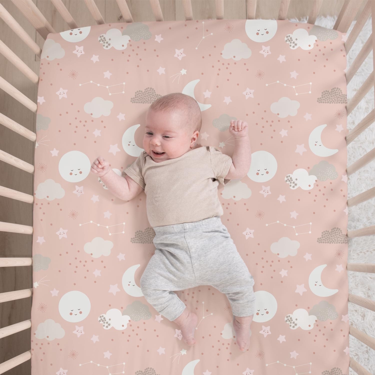 image:imageThe Peanutshell New Moon 3Piece Baby Girl Crib Bedding Set Pink Nursery Quilt Comforter Sheet amp Skirt Baby Crib Bedding Set Girl for Newborn amp Toddler