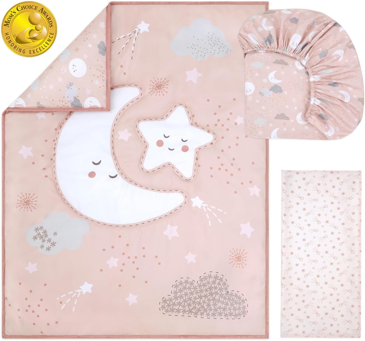 image:imageThe Peanutshell New Moon 3Piece Baby Girl Crib Bedding Set Pink Nursery Quilt Comforter Sheet amp Skirt Baby Crib Bedding Set Girl for Newborn amp Toddler