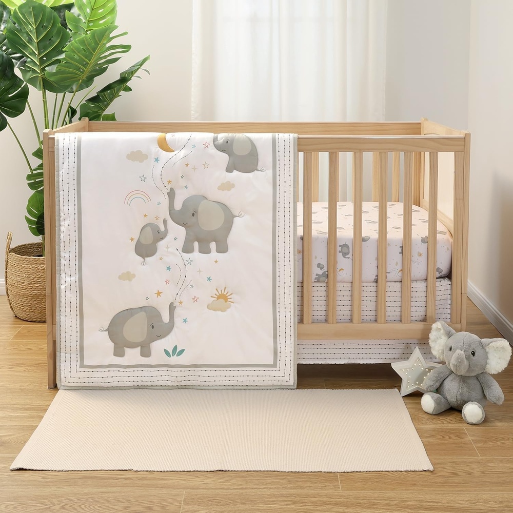 image:imageThe Peanutshell 3 Piece Elephant Whimsy Baby Crib Bedding Set Boy or Girl Nursery Decor Boy Crib Comforter Set Classic Neutral Ivory amp Cream Tones Quilt and Accessories Gender Neutral