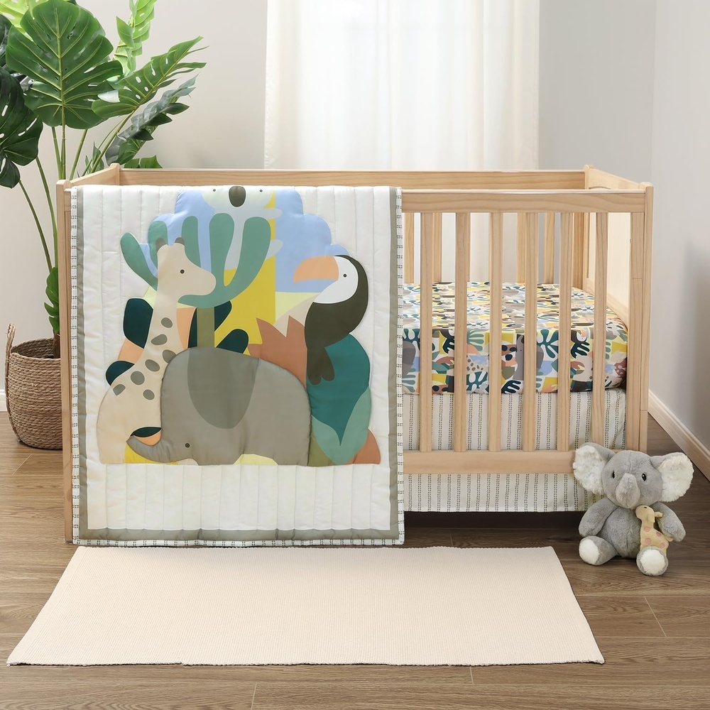 image:imageThe Peanutshell 3 Piece Safari Puzzle Baby Crib Bedding Set Boy Baby Boy Nursery Decor Crib Comforter Set Accessories Boy Modern Neutral Jungle