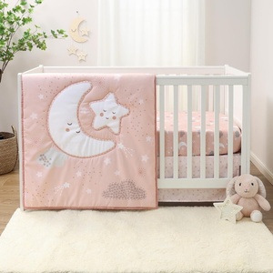 The Peanutshell New Moon 3-Piece Baby Girl Crib Bedding Set – Pink Nursery Quilt Comforter, Sheet & Skirt – Baby Crib Bedding Set Girl for Newborn & Toddler