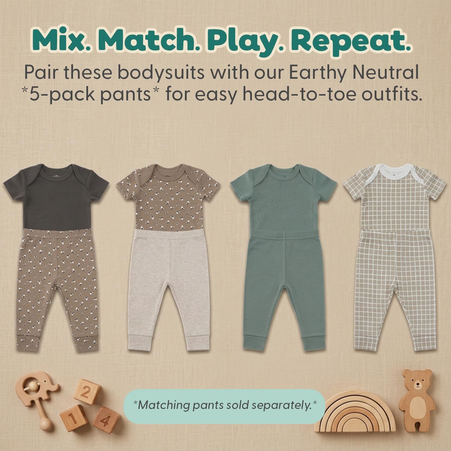 image:imageThe Peanutshell 4 Pack Baby Bodysuits 024M Baby Clothes Earthy Neutral