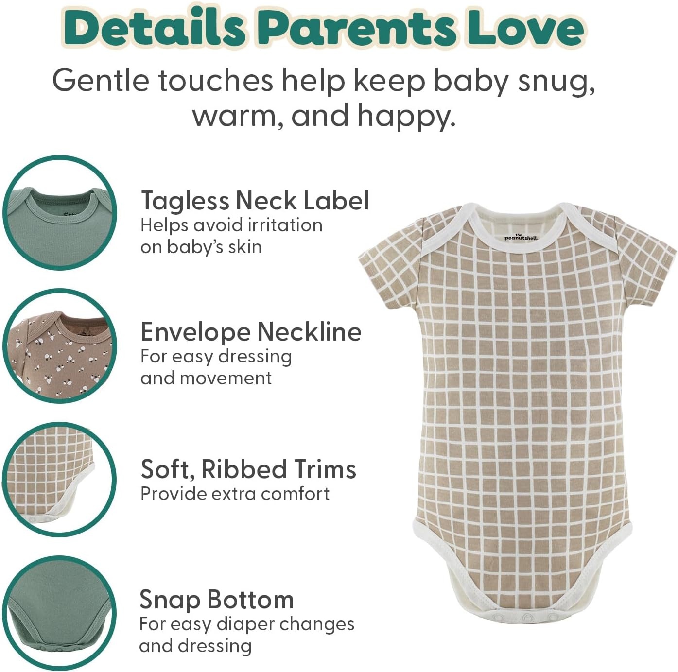image:imageThe Peanutshell 4 Pack Baby Bodysuits 024M Baby Clothes Earthy Neutral