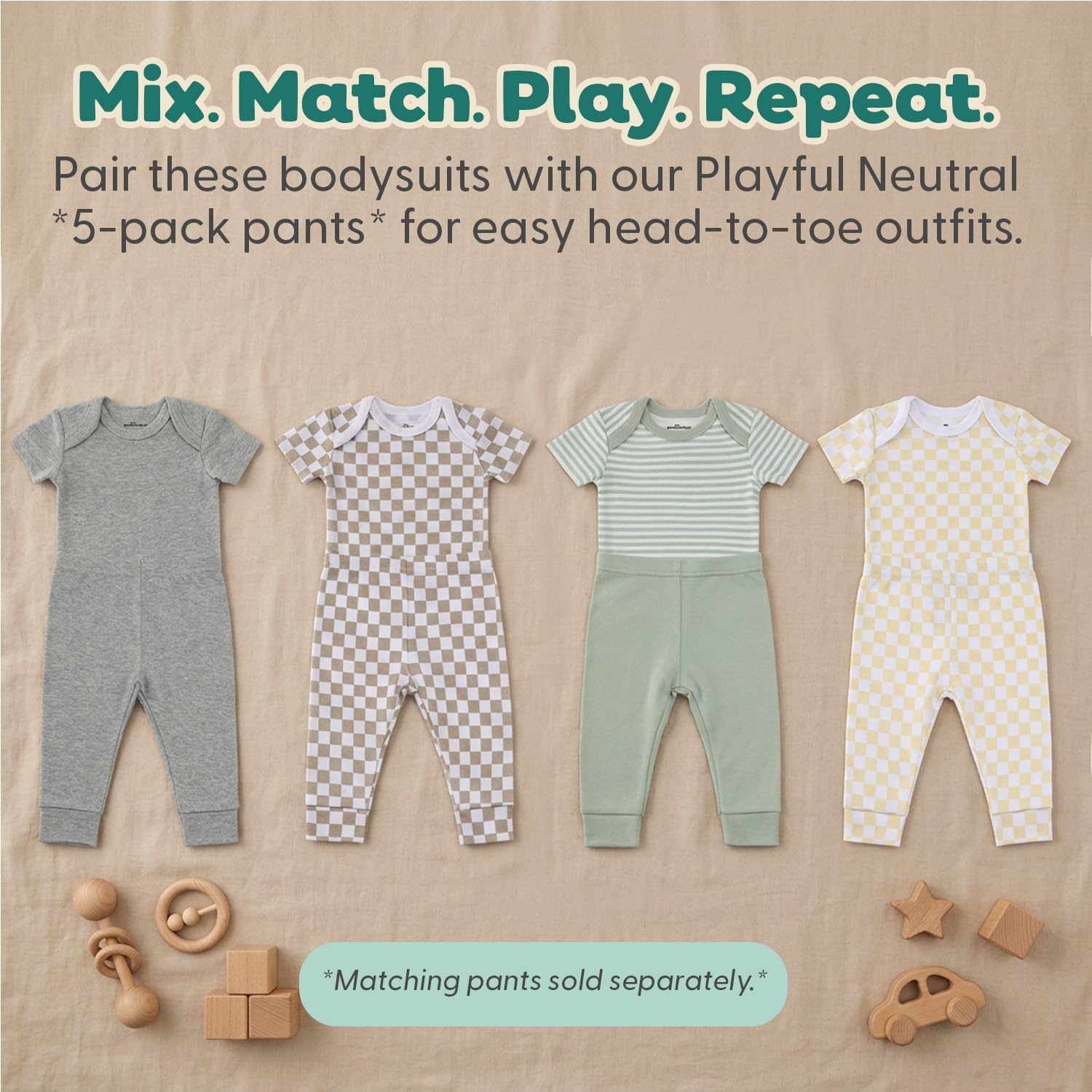 image:imageThe Peanutshell 4 Pack Baby Bodysuits 024M Baby Clothes Playful Neutral