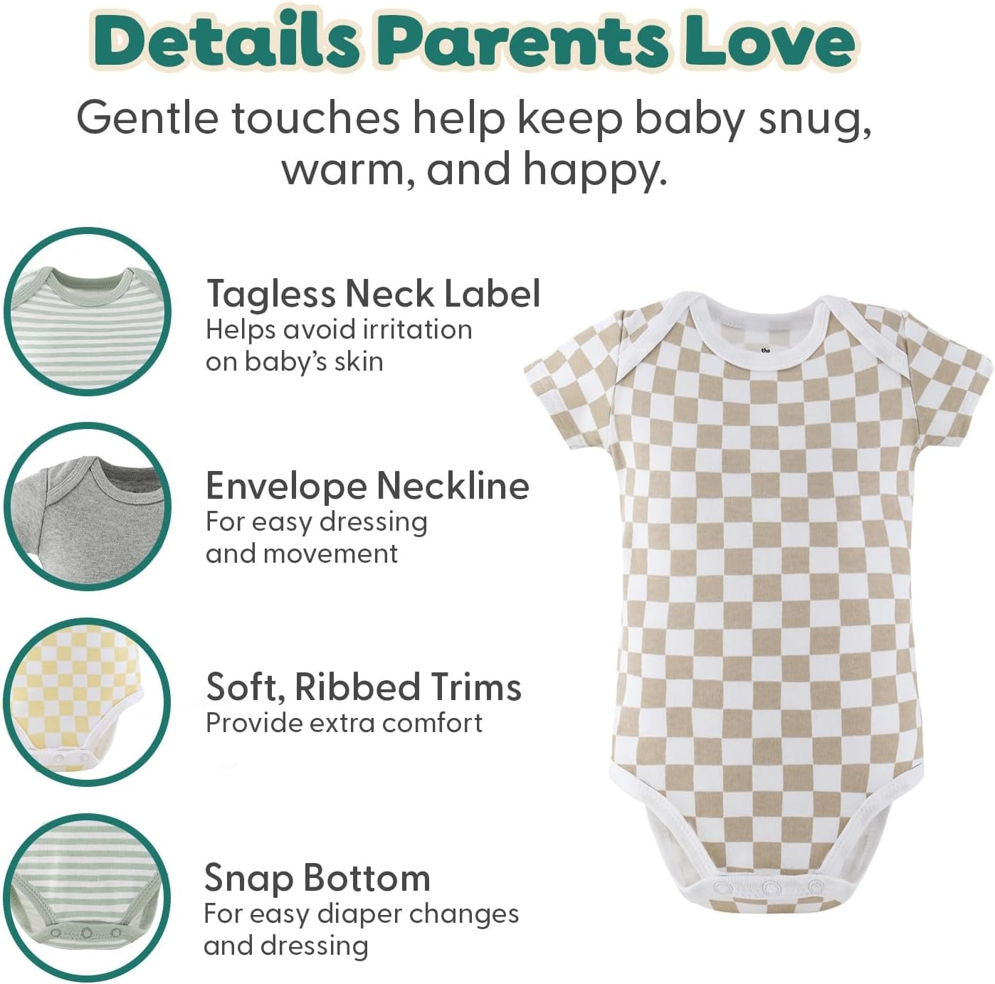 image:imageThe Peanutshell 4 Pack Baby Bodysuits 024M Baby Clothes Playful Neutral