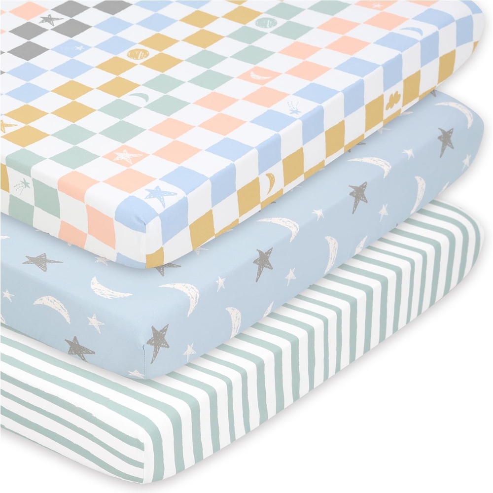 image:imageThe Peanutshell 3 Pack and Play Mattress Sheets Celestial Mini Crib Sheets Fitted Pack N Play Sheets for Graco Dream on Me Playpen Mattress Pad Playard Baby Crib Sheets Gender Neutral Boy Girl