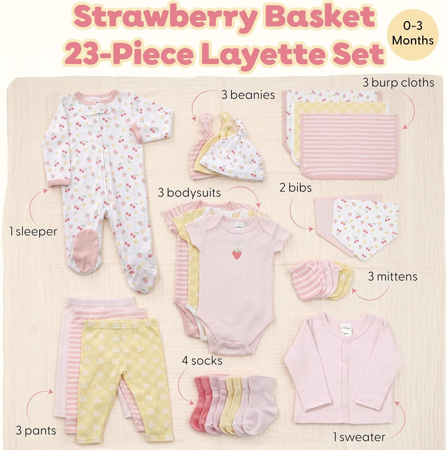 image:imageThe Peanutshell 23pc Newborn Girl Clothes 03 Months Baby Girl Clothes SetStrawberry Basket